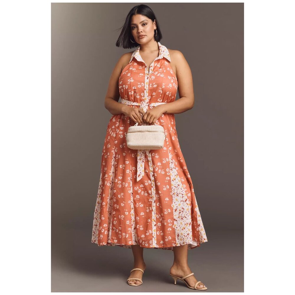 ANTHROPOLOGIE | Maeve Halter Open-Back Godet Midi Shirt Dress | NWT - Picture 4 of 9